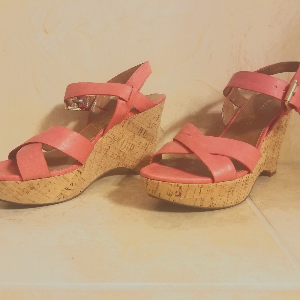 Franco Sarto pink high heel wedges